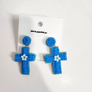 Belk Easter cross blue earrings